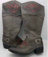 Born Tall Riding Boots Womens 8.5 M Buckle Zip Spanish gray red cut-outs... - $35.52