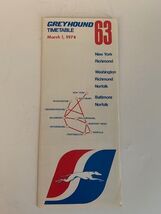 Greyhound Timetable March 1, 1974  #63 New York Richmond DC Richmond Bal... - $5.20