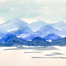 Blue Serenity 2 Original Mountain Landscape Wall Art Watercolor Painting 11x14in - £77.87 GBP