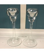 SET OF 2 KROSNO POLAND HOLLOW STEM taper CANDLE HOLDERS  heavy thick glass - $46.53