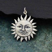 Sterling Silver Large Smiling Sun Pendant 31x24mm - £16.83 GBP