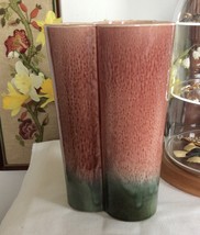 Vintage Hull Pottery Triple Well Flower Vase in Watermelon Color Glazes  - £26.73 GBP
