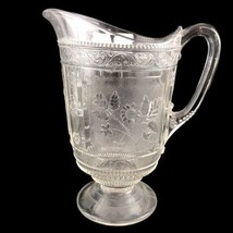 Antique EAPG Pressed Pattern Glass Pitcher Clear Floral Panels Scrolls 9... - $51.43