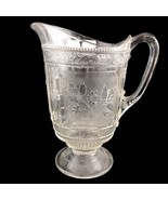 Antique EAPG Pressed Pattern Glass Pitcher Clear Floral Panels Scrolls 9... - £40.35 GBP