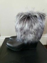 Sorel Park City Lux Short Wedge Waterproof Leather Boots Fur in Black $3... - $98.99