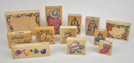 Lot Of 12 Asst Mounted Rubber Stamps Christmas Holiday Snowman Witch Shells Used - £11.47 GBP