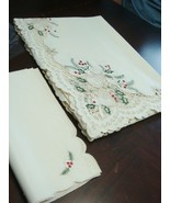 Christmas  tablecloth FRANCO DAMASK, 79x70 [23c]CREAM bells and poinsett... - $715.03 MXN