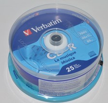 VERBATIM Music CD-R 40X  Branded Logo 700MB Audio Disc 25pk Spindle 96155 - £11.12 GBP