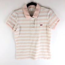 Levi&#39;s Womens Polo Shirt Striped Short Sleeve Buttons Collar Pink Small - $12.59