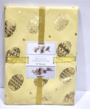 Easter Yellow Gold Mettalic Egg Fabric Tablecloth Home Decor 70" Round - $29.69