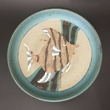 Vintage 80s Studio Thrown Pottery Art Large Angelfish Plate Tropical Fish Signed - £90.11 GBP