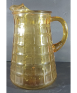 Vintage YELLOW Amber GLASS WAFFLE BLOCK Pattern Water PITCHER with Ice L... - $15.83