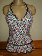 New Coco Rave 2 Pc Swimsuit Floral Mini Ruffle Halter TANKINI/SKIRT Bottom XS/S - £47.47 GBP