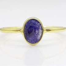 Natural .75ctw Sodalite Oval Cut 14K Yellow Gold 925 Silver Ring Size 8 - £65.90 GBP