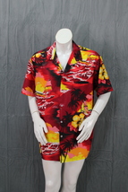 Vintage Hawaiian Shirt - Windsurfer Graphics in Red by Kalena - Men&#39;s 2XL - £38.27 GBP
