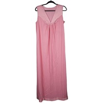 Vanity Fair Nightgown VTG M Womens Pink Satin Long Floral Sleeveless Nyl... - $17.68