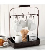 Farmhouse Coffee Cup Mug Rack Holder Tray Organizer Hooks Storage Kitche... - £23.47 GBP