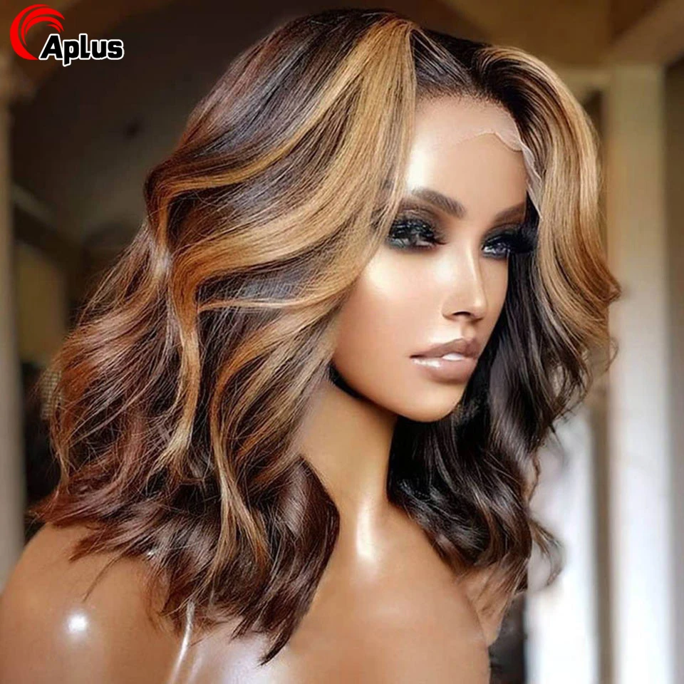 13x4 Short Bob Lace Front Wig Colored Human Hair Wigs for Women Highlight W - £76.17 GBP+