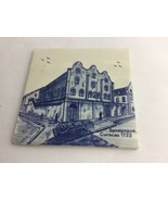 Vintage Ceramic Tile Trivet synagogue Curacao 1732 6&quot; Blue White Dutch - $15.82