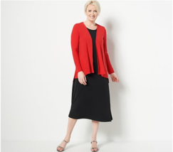 Attitudes by Renee Como Jersey Midi Dress &amp; Cardigan Set (Red/Blk, XXSP)... - £22.83 GBP