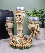 Ebros Trio Ossuary Graveyard Skulls &amp; Skeleton Bones Candelabra Candle h... - $25.99