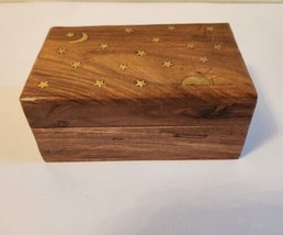 Celestial Stars Sun &amp; Moon Brass  Wooden 4x6 Jewelry Cards Trinket Box - £7.78 GBP