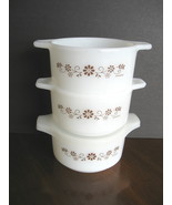 Set of Three (3) Dynaware Milk Glass Bowls - One Lid - Brown Daisy Design  - £9.43 GBP