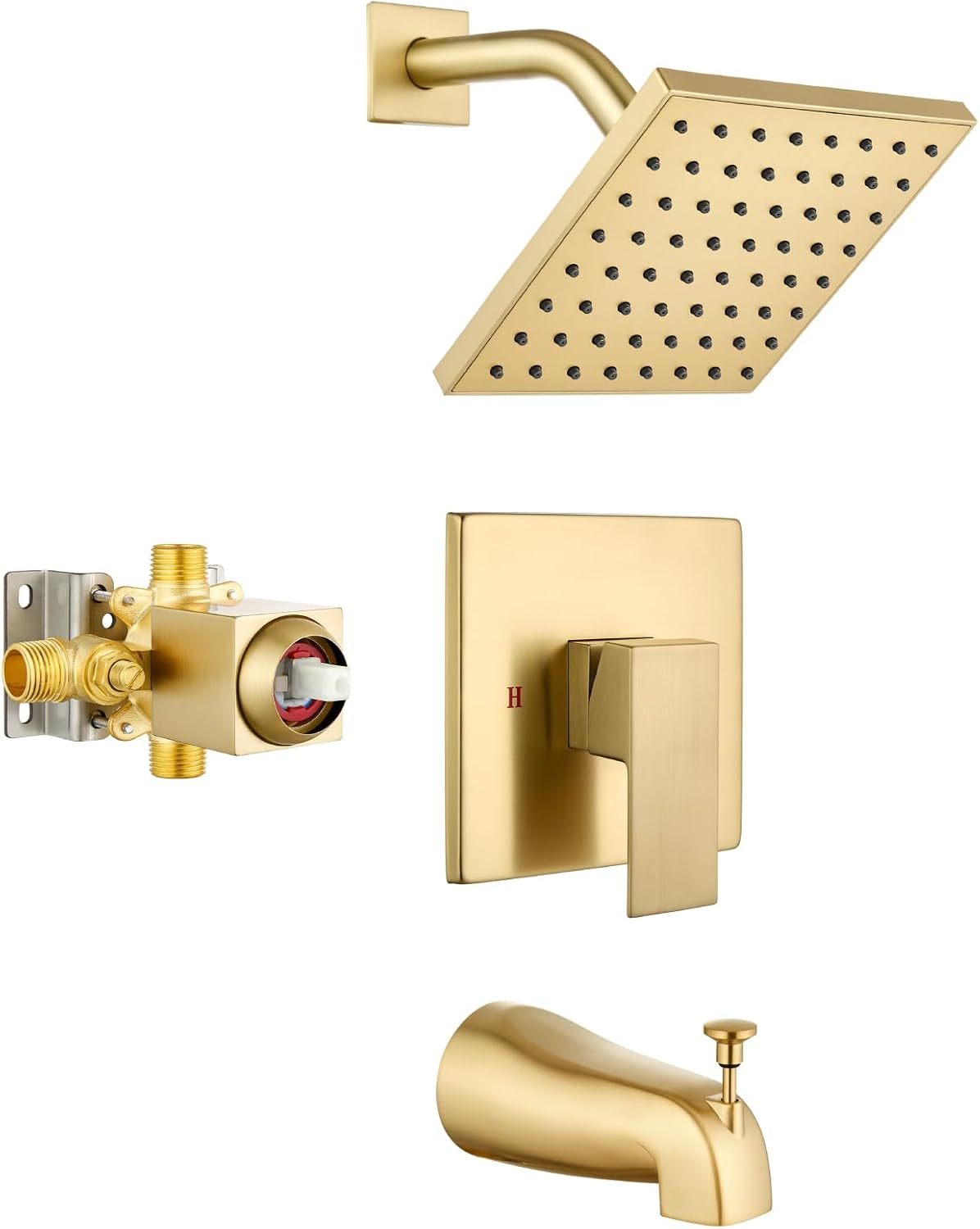 Bathtub Shower Faucet Set,6 Inch Square Shower Trim Kit Single, Brushed ... - $125.99