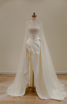 Trendy Mermaid Wedding Dress in Off-White Plain Satin and Rose-Shape Train - $479.00