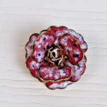 Vintage cloisonne enamel floral flower brooch gold tone pin - £11.67 GBP