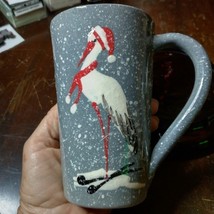 Beck France Christmas stork stocking cap tall mug holly vintage Art Pottery - $22.00