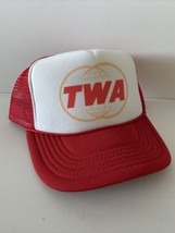 Vintage TWA Airlines Trucker Hat adjustable Red SnapBack Vacation Hat Unworn - £13.12 GBP