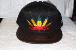 Marijuana Leaf Cannabis Weed Pot Flat Bill Snapback Baseball Cap Brown Bill - £10.61 GBP