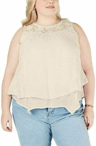 Style &amp; Co Women&#39;s Plus Size Lace-Yoke Crochet-Trim Tiered Top, Creme Brulee 3X - £12.73 GBP