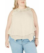 Style &amp; Co Women&#39;s Plus Size Lace-Yoke Crochet-Trim Tiered Top, Creme Br... - $305.44 MXN