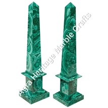 15&quot; Pair of Marble Specimen Obelisks Malachite Pietre Dure Arts - £1,245.58 GBP