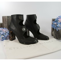 Stella McCartney Black Faux Leather Vegan Posie Bootie Tortoise Heels 37.5 NIB - £305.35 GBP