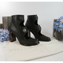 Stella McCartney Black Faux Leather Vegan Posie Bootie Tortoise Heels 37... - $390.56