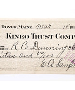 1915 Kineo Trust Company Bank Check E.A. Sampson Dover Maine Signed 7044... - €17,14 EUR