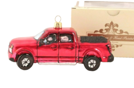 Red Pickup Truck Full of Coal Christmas Ornament Mouth Blown Hand Painted Poland - £12.92 GBP