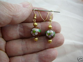 (EE600-347) 12 Mm Brown Pink Flower Cloisonne Dangle Earrings Jewelry - £11.92 GBP