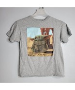 Star Wars Boys Shirt XS Mandalorian Baby Yoda Youth Kids Gray Short Sleeve - $7.88