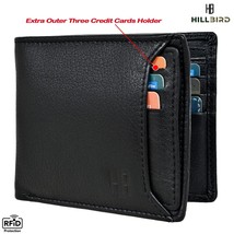 &quot;HILL BIRD&quot; Mens RFID Blocking Bi-fold Wallet Genuine Leather Designer Black - £14.75 GBP