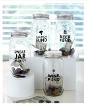 Novelty Money Saving Glass Jars Banks Swear Jar Beer Fund Wine or Vacati... - $12.98+