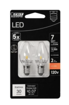 Feit Electric LED Candelabra Night Light Bulb, 7 Watt, E12, 2 Pack - $8.69