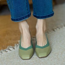 Elegant Pumps Miexed Color Cozy Med Heels Slip On Real Leather Pumps On Med Heel - £91.54 GBP