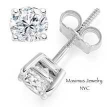 1Ct Round Cut Solitaire Created Diamond Stud Earrings 14k White Gold Screw Back - £44.84 GBP