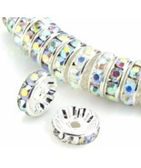 10 Spacer Beads Rhinestone Spacers Clear Crystal AB Silver 6mm Sparkle F... - €3,46 EUR