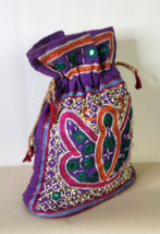 Vintage Hand Embroidered Purple Drawstring Bag Tibet ?  10 x 4 x 8 Inche... - $14.85