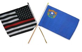 AES 12x18 12&quot;x18&quot; Wholesale Combo USA Red Line &amp; State Nevada Stick Flag - £8.83 GBP